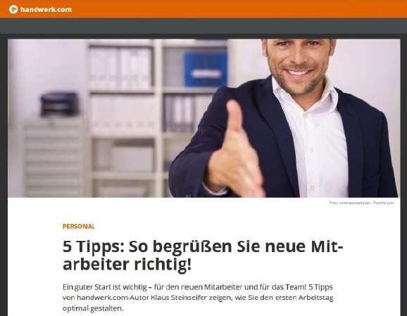 Personal - Fünf Tipps: So begrüßen Sie neue Mitarbeiter richtig! | handwerk.com | Autor Klaus Steinseifer