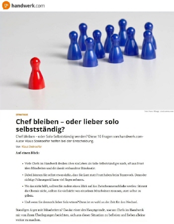 Chef bleiben - oder lieber solo selbständig? | handwerk.com | Autor Klaus Steinseifer