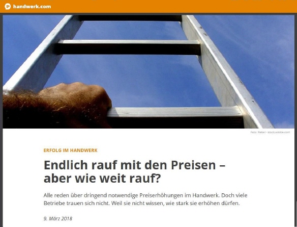Endlich rauf mit den Preisen - aber wie weit rauf? | handwerk.com im M&auml;rz 2018