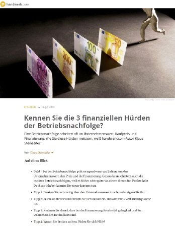 Die drei finanziellen H&uuml;rden der Betriebsnachfolge | Autor Klaus Steinseifer