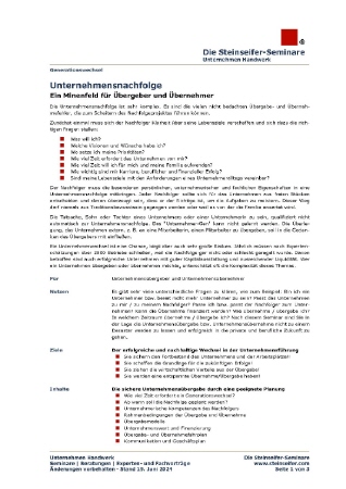 Inhalt Generationswechsel von und mit Klaus Steinseifer und Heiko Geiger in der Steinseifer-Akademie 1