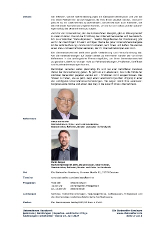 Inhalt Seminar Generationswechsel von und mit Klaus Steinseifer und Heiko Geiger in der Steinseifer-Akademie 2