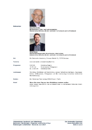 Inhalt Notfallplanung von und mit Klaus Steinseifer und Heiko Geiger in der Steinseifer-Akademie 2