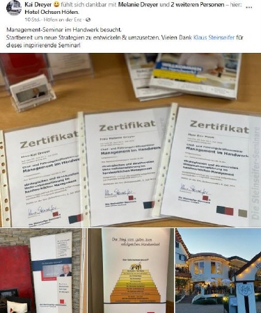 Kai Dreyer via Facebook zum Chef- und Führungskräfteseminar Management im Handwerk von und mit Klaus Steinseifer